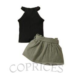 3-24 Months Baby Girl Plain Ribbed Hanging Neck Top+Skirt