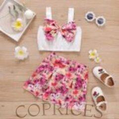 1-6Y Kid Girls Dresses Floral Bow Sling Tank Tops Shirt Elastic Waist Skirt