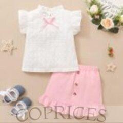 1-6Y Kid Girls Eyelet Sleeveless Blouse Pink Ruffle Skirt