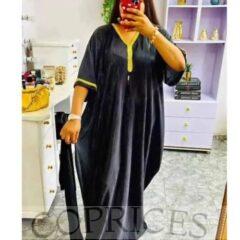 Lydiaz Abaya Maxi Short Sleeve Dress With Gold Design- Black