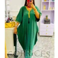 Lydiaz Abaya Maxi Short Sleeve Dress With Gold Design -Green