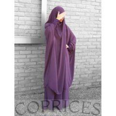 Hooded Muslim Women Hijab Dress Prayer Garment Jilbab Abaya Long Khimar Ramadan Gown Abayas Skirt Sets Islamic Clothes-Purple