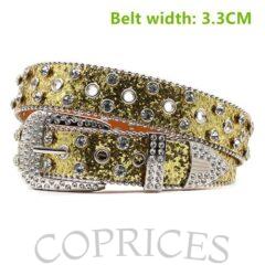 (PY-2-Gold)LAUWOO Diamond Rhinestone Belts Fashion Luxury Crystal Studded Pin Buckle Belt Cint OLN