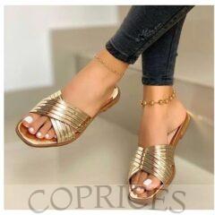 Ladies Casual Flat Slippers - Gold