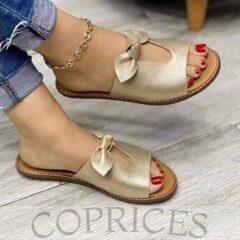 All Season Casual Flat Slippers For Ladies-Gold