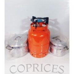 5kg Camping Gas Cylinder With Black Sitter And Set 4 Pot